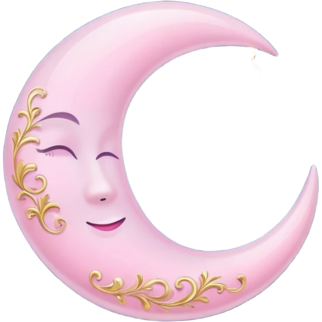 Rosy shiny glossy sparkly romantic pastel crescent damask moon emoji