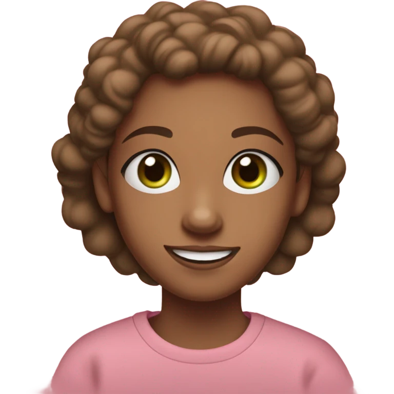 young teenage girl with brown shirt and green eyes and freckles and pink sweat shirt with big smile and nose ring  emoji