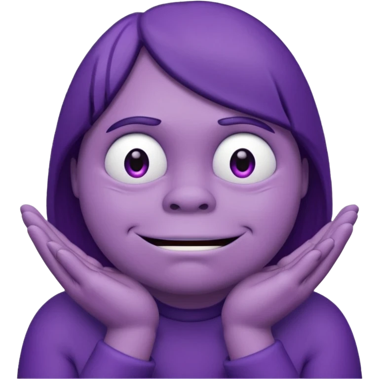 Grimace , half frown with a side eye and hands clasped together emoji