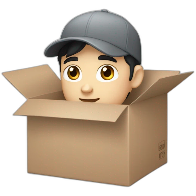 Pale skinned fit Man with black hair in a gray cap and dark gray polo T-shirt keeping a packed box into his hands emoji