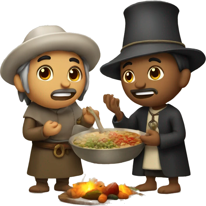 Pilgrim and Indian eating stew  emoji