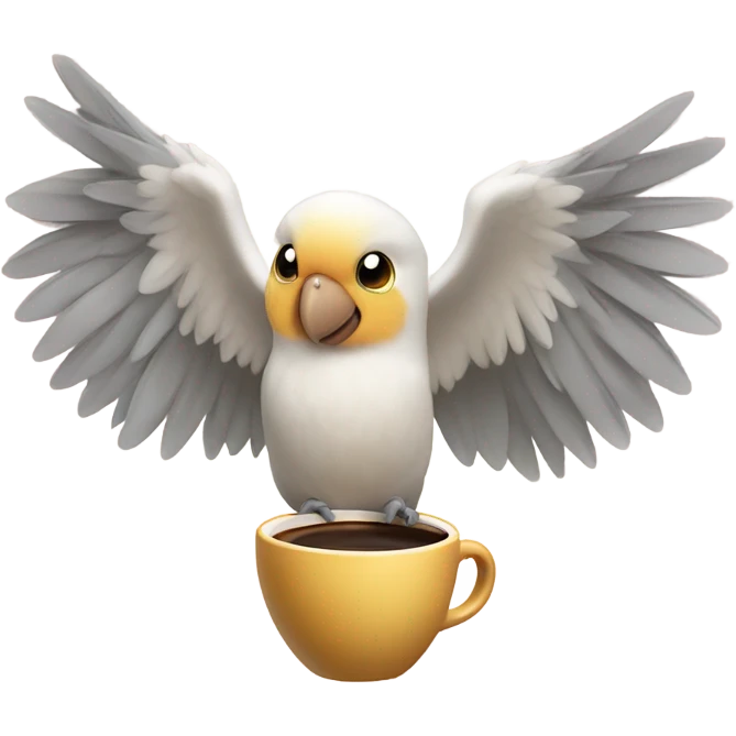 cockatiel bird with espresso cup in its wings emoji