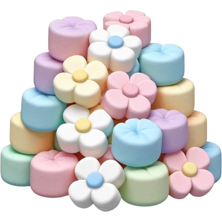 a pile of assorted flower-shaped marshmallows, various pastel colors emoji