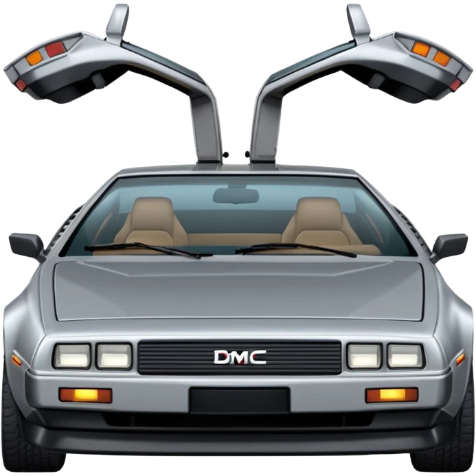 Silver DMC 12 Delorean, closed doors, backside view emoji