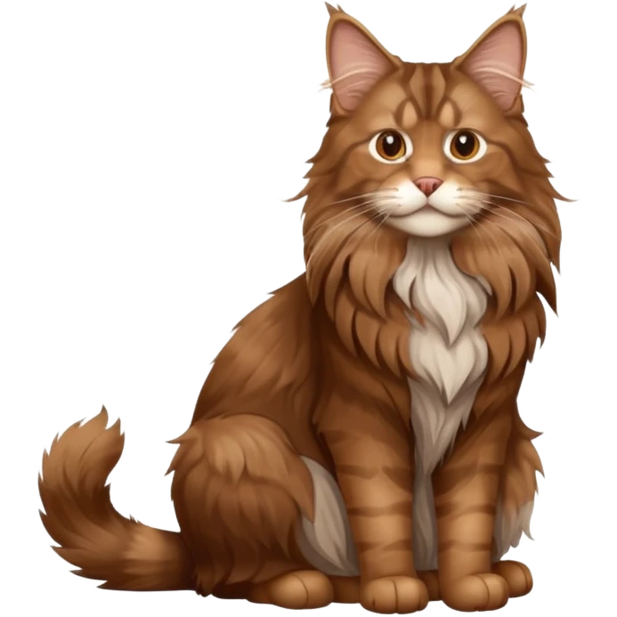 A high-resolution photo-realistic digital illustration of a brown maine coon cat, full body noble maine coon sitting emoji