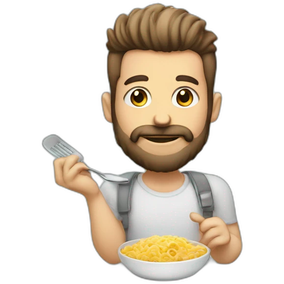 hombre pelo canoso con barba de candado comiendo pastel emoji