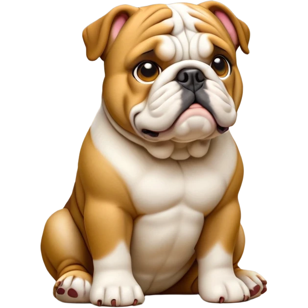 cinematic-[english bulldog]-realistic-full-body-sitting-emoji,-tail-resting-loosely-beside-its-paws,-head-tilted-dramatically,-sleek-[fawn]-fur,-simplified-yet-realistic-focused-features,-highly-detailed,-glowing-with-an-almost-sarcastic-glow emoji