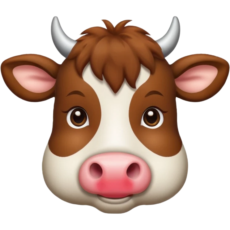 Make a cute brown cow with a brown wig and brown eyes emoji