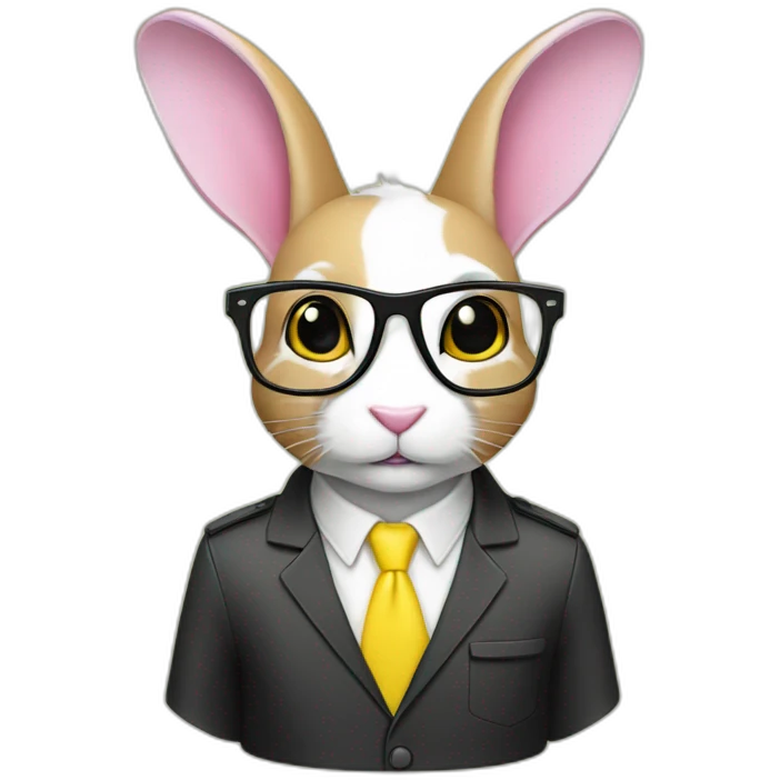 Specialist rabbit pink, glasses black, wears shirt yellow emoji