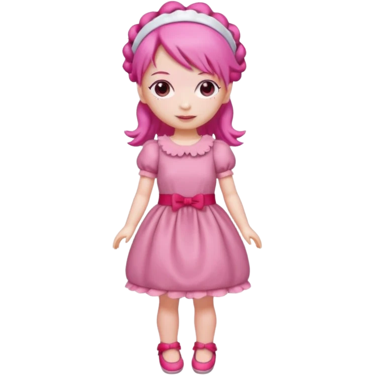 Isolated detaile illustration modern raspberry torte doll figurine full body with pink hair and a pink hairband standing emoji