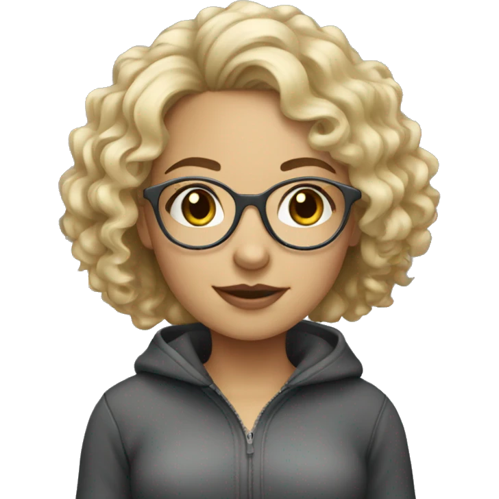 Realistic blonde Girl with curly hair and Grey round glasses emoji