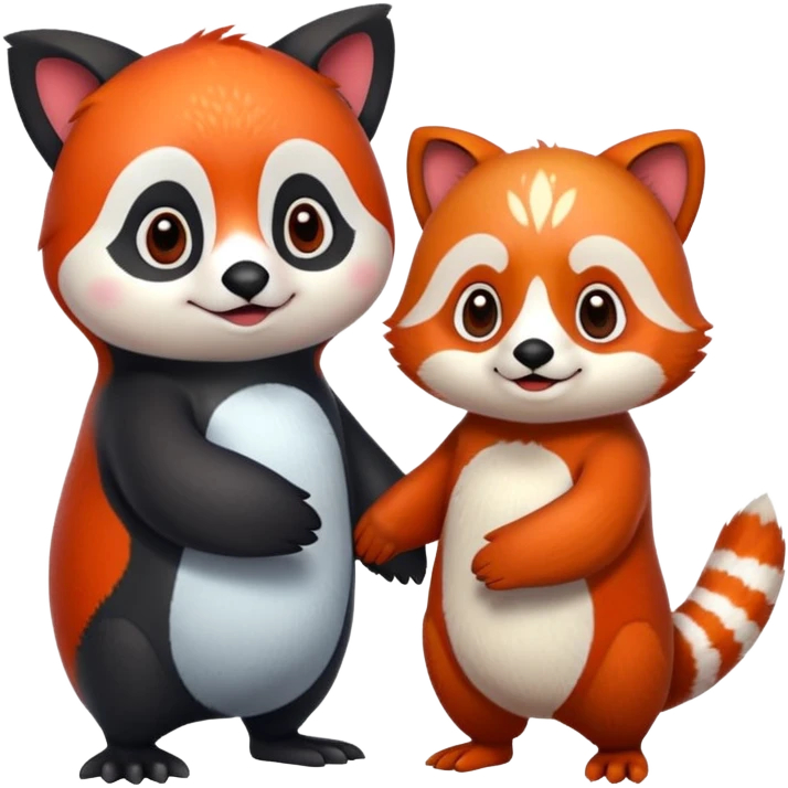 A cartoon  cute one penguin and one red panda  seperste animals not a combination of the animals holding "hands" emoji