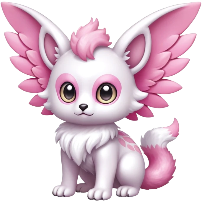 Shiny epic glittery divine white gold pink animal-fakemon-creature with head-ear-wings, cute, adorable, big eyes, fluffy tail emoji