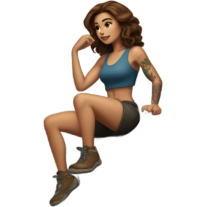 Beautiful tattooed woman brown hair climbing rocks emoji