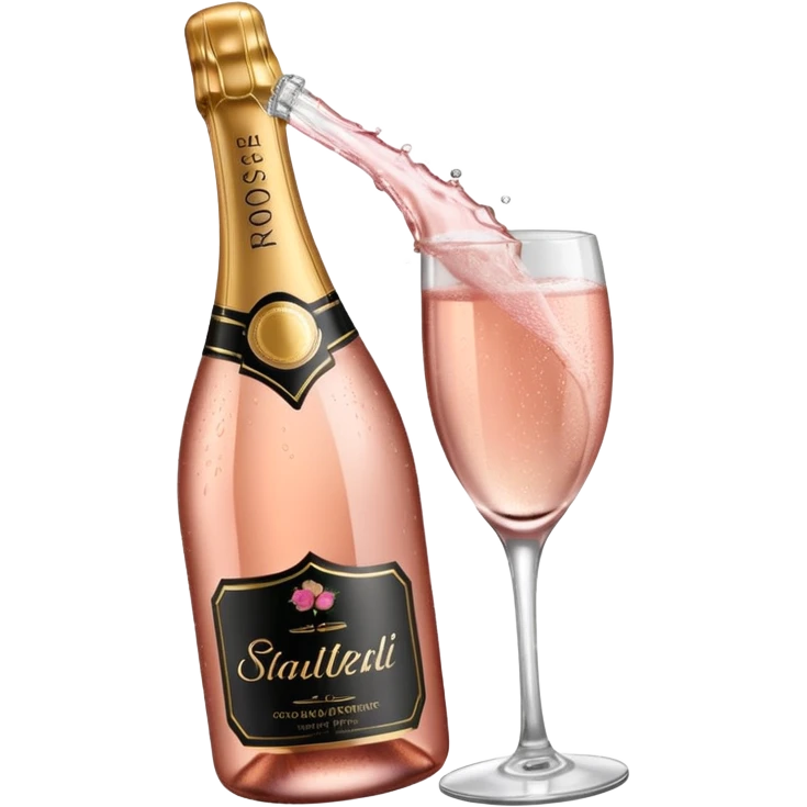 bottle of sparkling rose champagne tilted up and to the right emoji