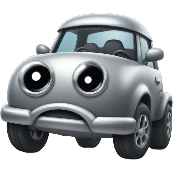 Metal cute mad Kirby Gray ball driving on car wheels with mad eyebrows game emoji