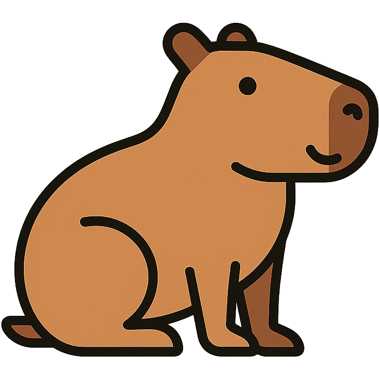 capybara, color outline icon, soft brown tones, black outlines, friendly expression emoji