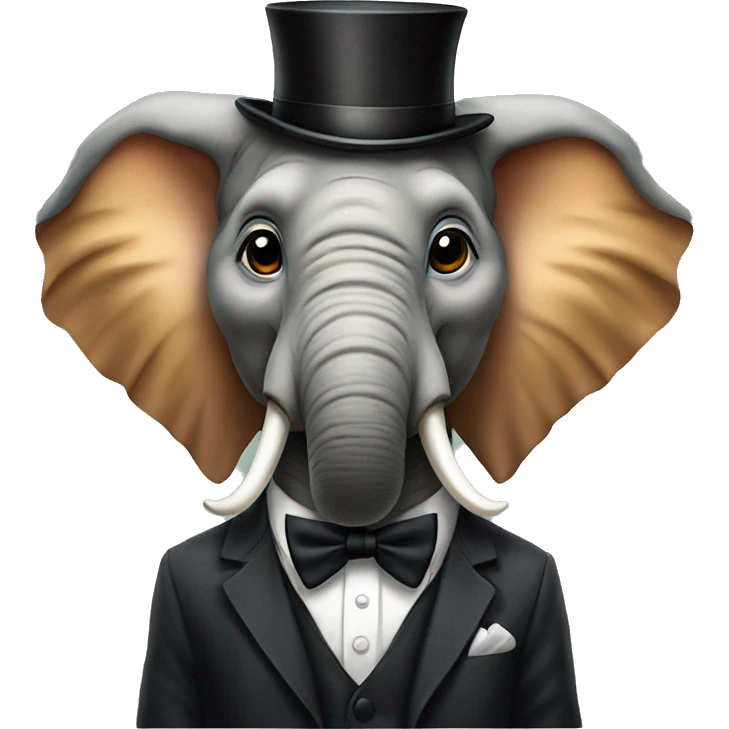 elephant with a tiger striped bow tie and top hat emoji