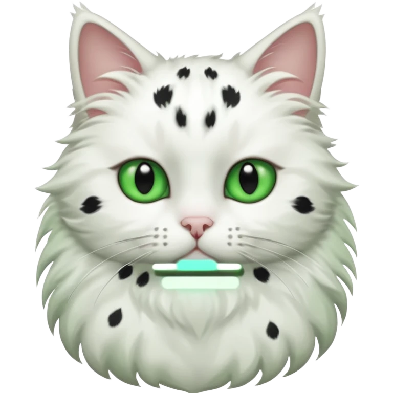 um gato branco com manchas pretas  olho preto e verde só manchas pretas corpo completo emoji