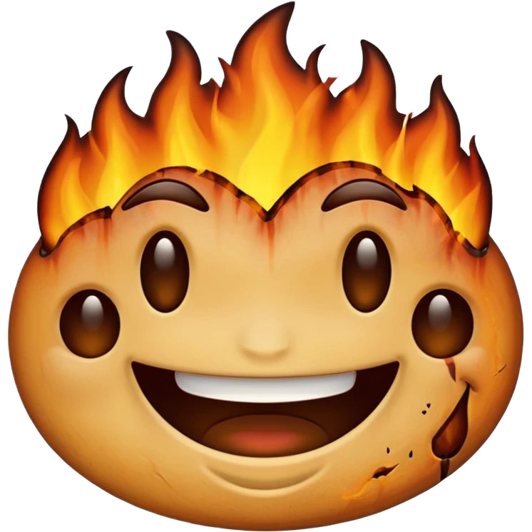 A emoji with half of his face where his left eyes at is burnt with the emoji having a big grin emoji