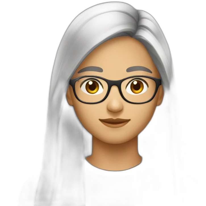 Uzbek 15yo, dark brown long a bit shiny hair with thin metal view glasses emoji