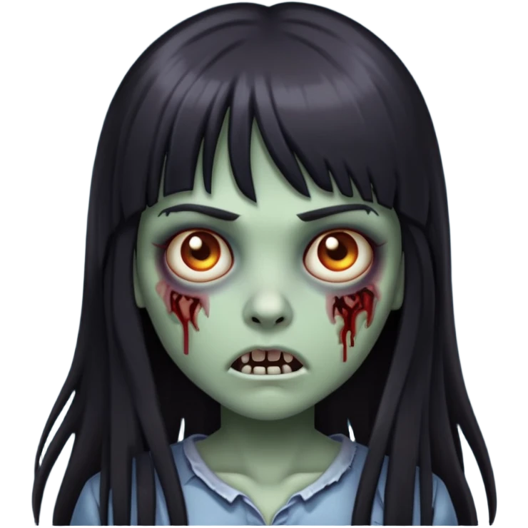 iOS emoji of an zombie girl with dark long hair with bangs emoji