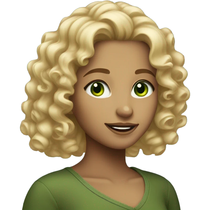 26 curly blinde girl bright green eyes  emoji