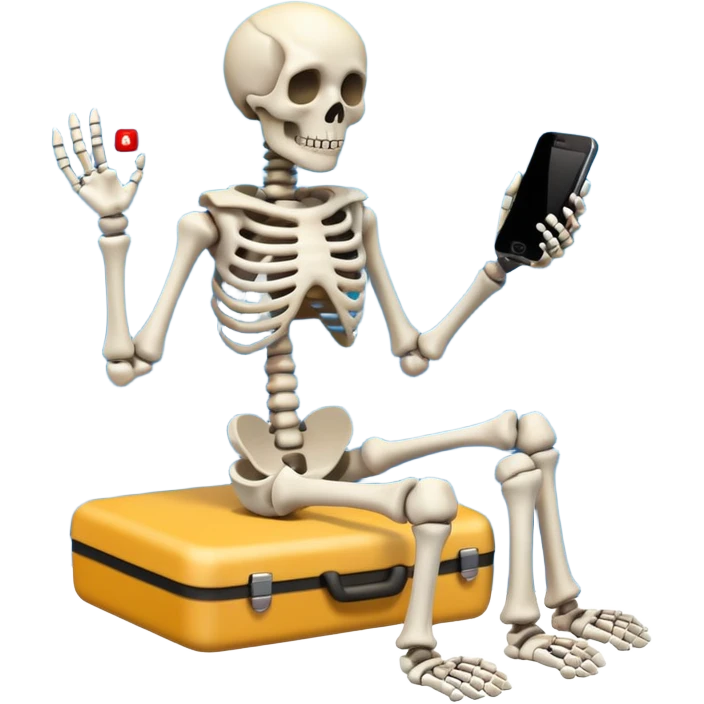 Sad Skeleton Grabs A No Wifi Cellphone And Hotspot emoji