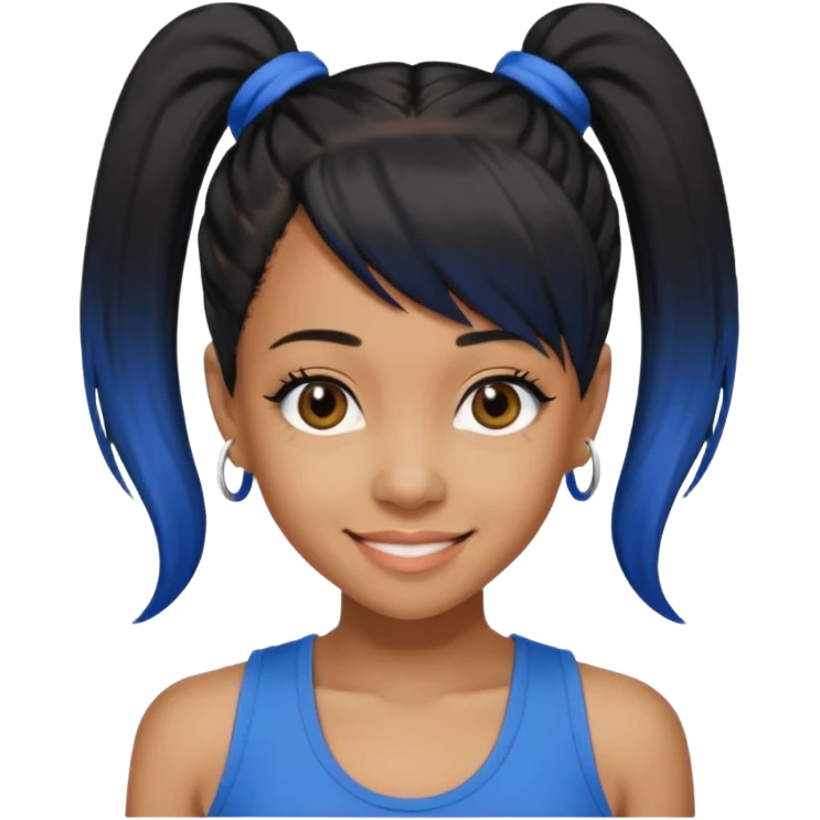 Lisa Left Eye Lopes black ponytail hair, blue tank top emoji