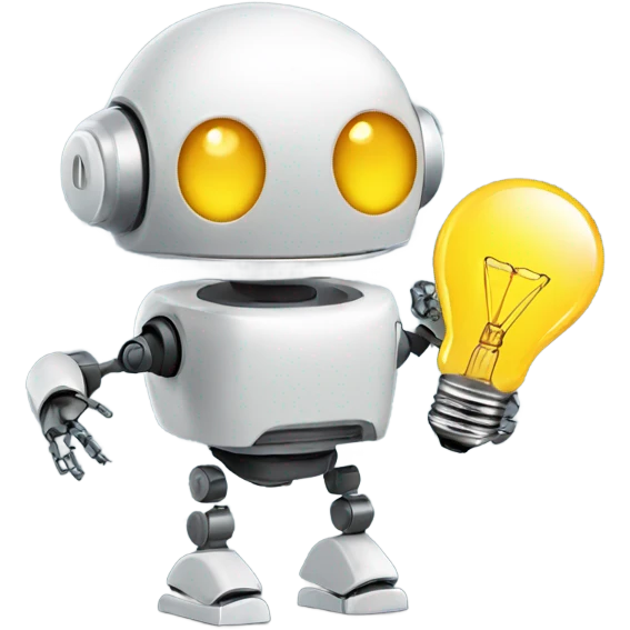 robot holds a light bulb emoji