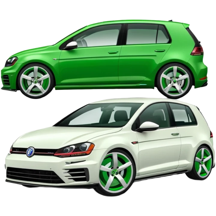 peut tu me faire une golf R verte flash avec des roue blanche  emoji