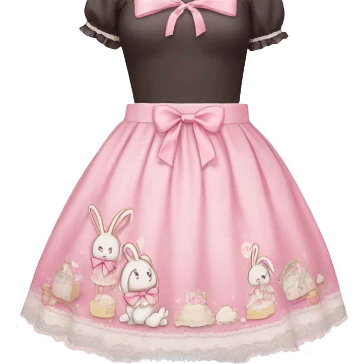 kawaii pink lolita skirt with lace, cute bunnies and bows on dress emoji