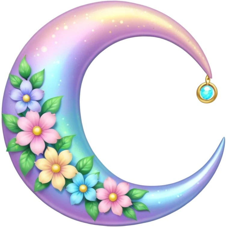 glossy Pastel iridescent floral shiny l crescent damask moon emoji