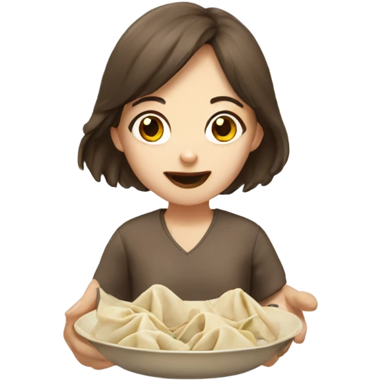 Brown hair Girl eating dumplings emoji