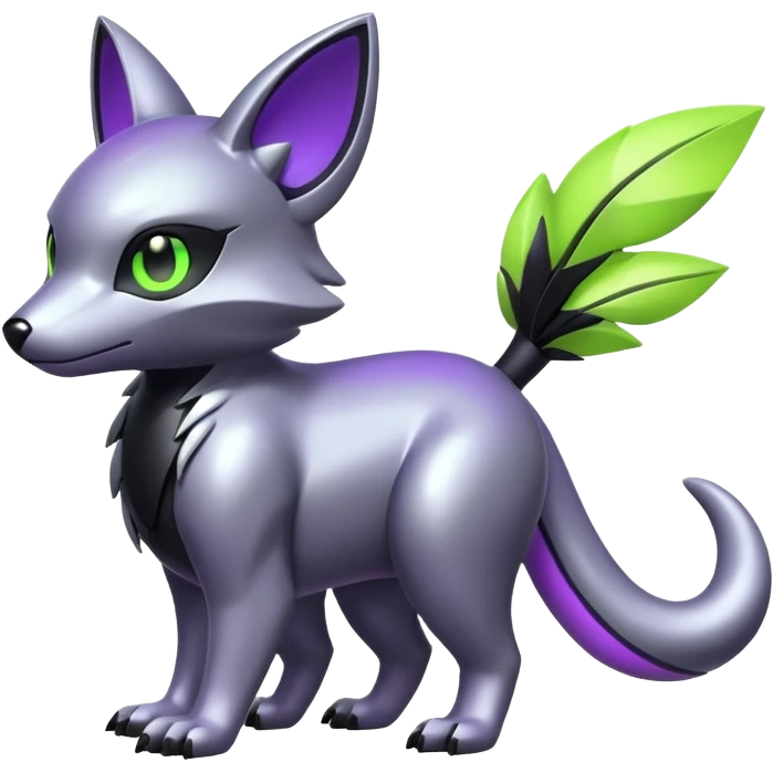 Futuristic cool shiny metallic alloy silver-grey-black-obsidian purple neon-green white lime animal hybrid Fakemon full body emoji