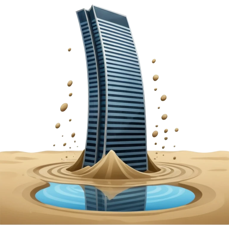 Skyscraper collapsing on quicksand emoji