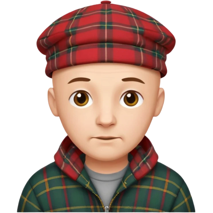 a bald man wearing a tartan flap cap looking really hopeful emoji
