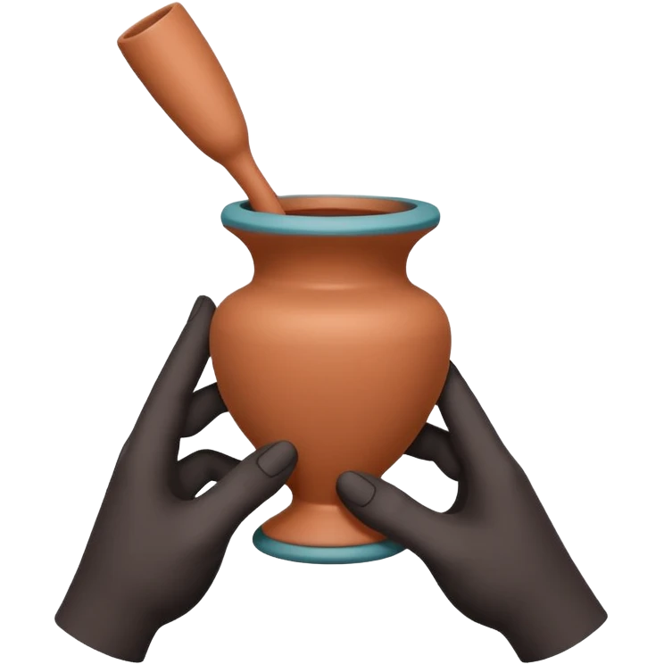 Minimalistic flat vector icon, iOS style, thin black contour on white background. Hands shaping a small clay vase. Clean, no text, no shadow emoji