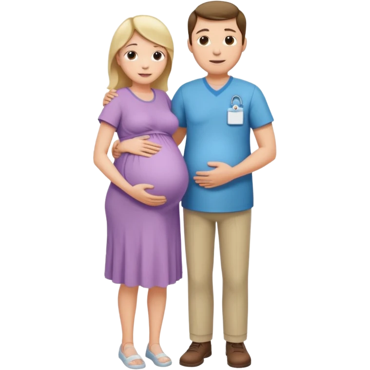 Девушка беременная, рядом ее обнимает мужчина и они стоят на фоне роддома emoji