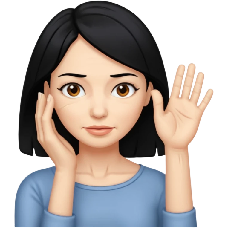 woman black long hair touching wrinkle skin emoji