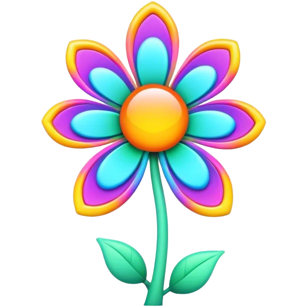 3D, Psychedelic colored flower power sign emoji
