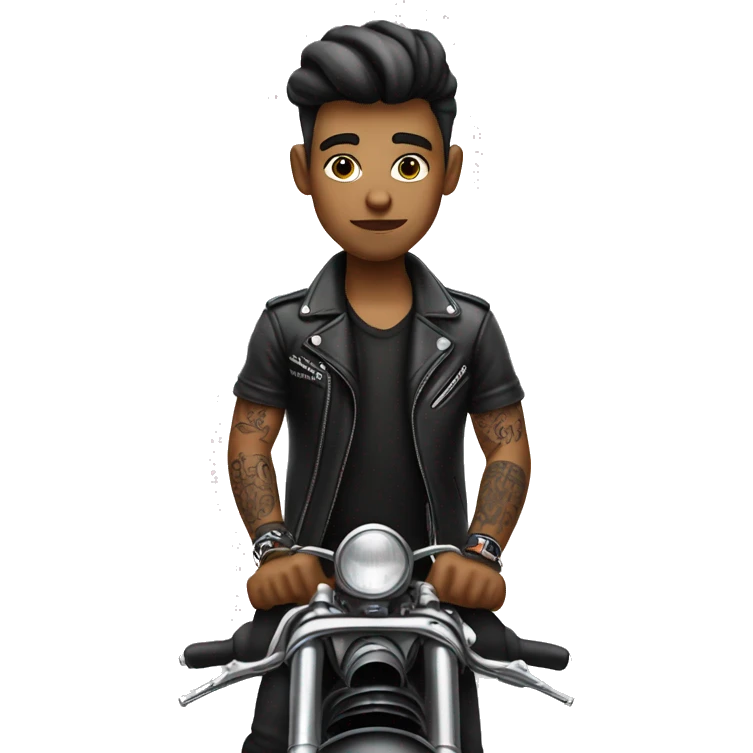 motorcycle boy with tattoos making a rizzing face white race emoji