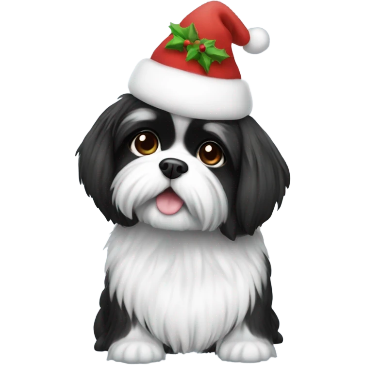 Black and white shitzu christmas emoji