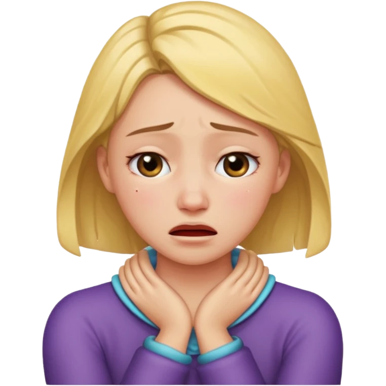 Girl crying with arms around her neck  emoji