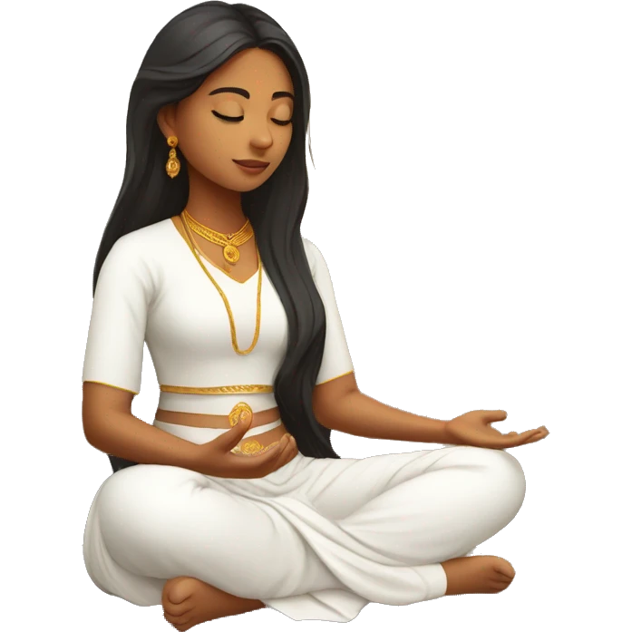 Indian girl with white dress meditation on mountain emoji
