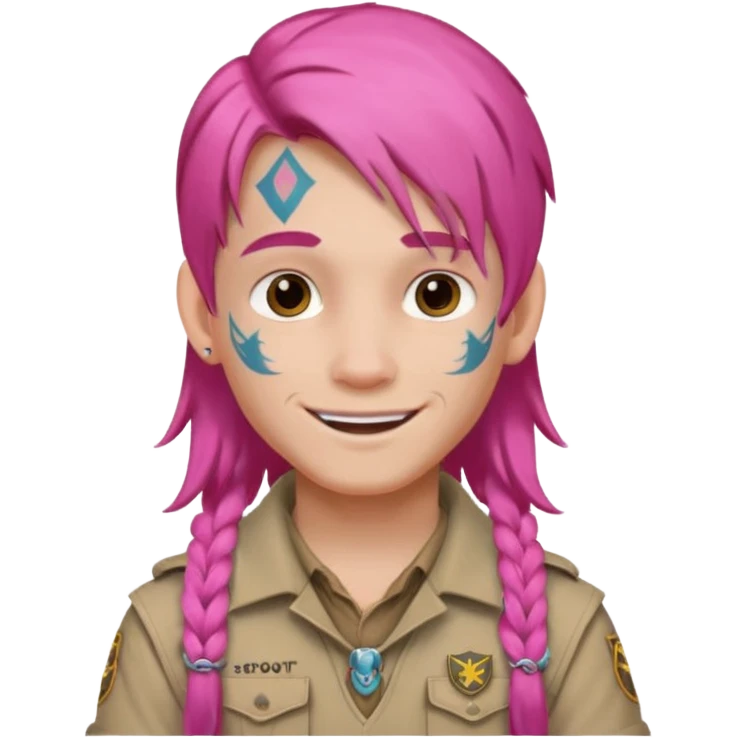 scout boy long hair face tatooes pink haired emoji