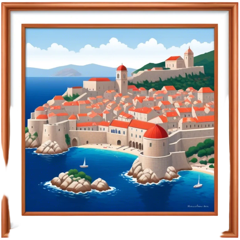 Dubrovnik – Cinematic Realistic Dubrovnik, depicted as a stunning coastal city with red-tiled roofs and ancient stone walls, set against the deep blue Adriatic Sea under warm Mediterranean light, rendered with rich textures that capture its enchanting beauty. emoji