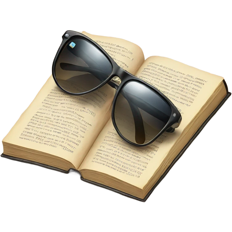 realistic book lying open with sunglasses resting on top emoji