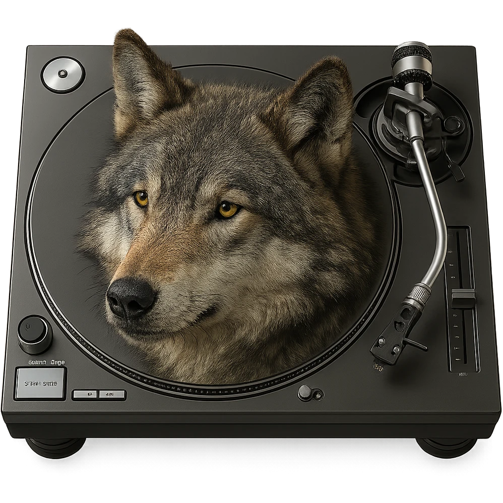 platine vinyle with integrated wolf head replacing the platter, realistic 3D style emoji