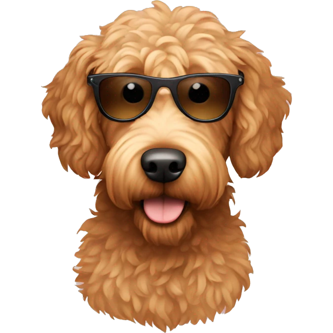 Light brown Golden doodle wearing sunglasses emoji